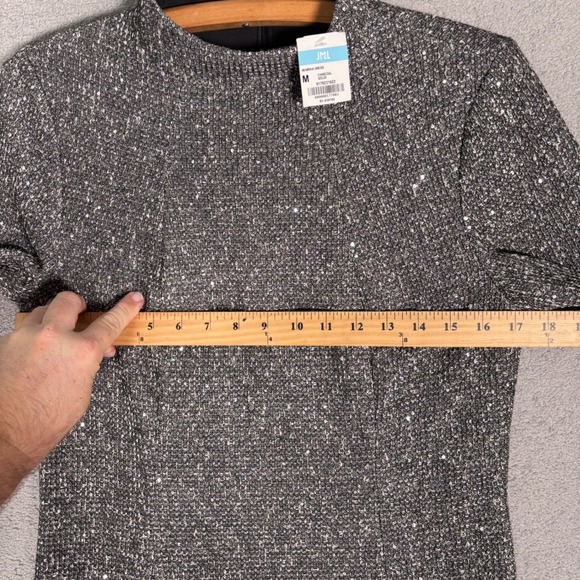 J McLaughlin Henrika Dress Women's Size M Charcoal Sequin Sparkle Sheath Tweed - Picture 15 of 16